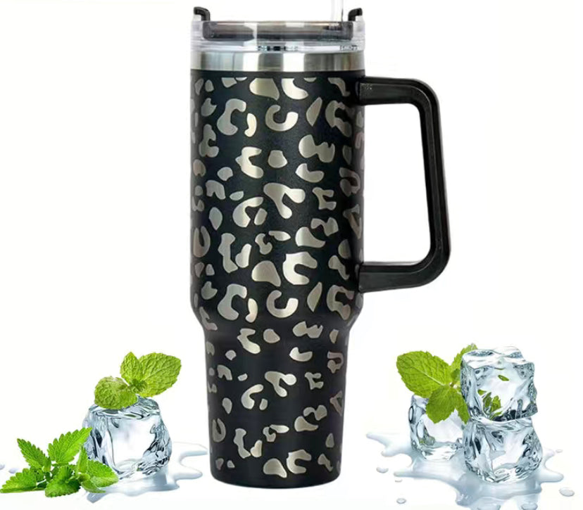 Black with leopard print 40oz cup