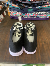 Load image into Gallery viewer, Black with cow print slip on shoes
