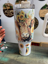 Load image into Gallery viewer, Highlander cow /Sunflower 40oz cup
