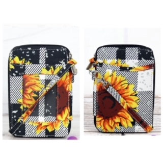 sunflower and plaid small  wallet/wristlet