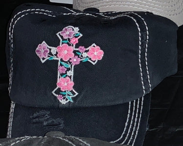 cross (flower print) baseball hat
