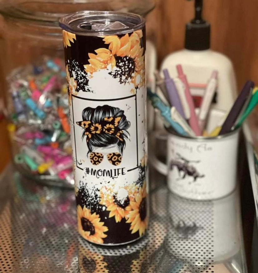 Mom life with sunflowers tumbler