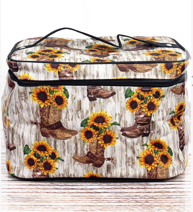 Cowboy boots and sunflower make up bag
