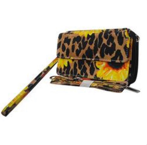 Sunflower and leopard wallet/clutch/crossbody
