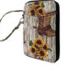Cowboy boots and sunflowers small  wallet/wristlet