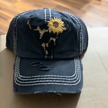 Load image into Gallery viewer, Bull head with sunflower baseball hat
