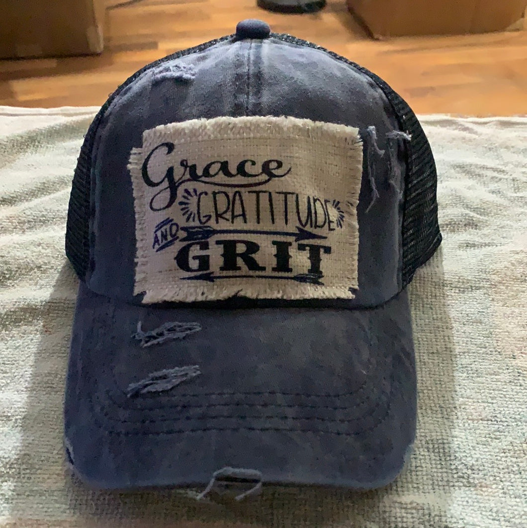 Grace gratitude and grit pony tail baseball hat