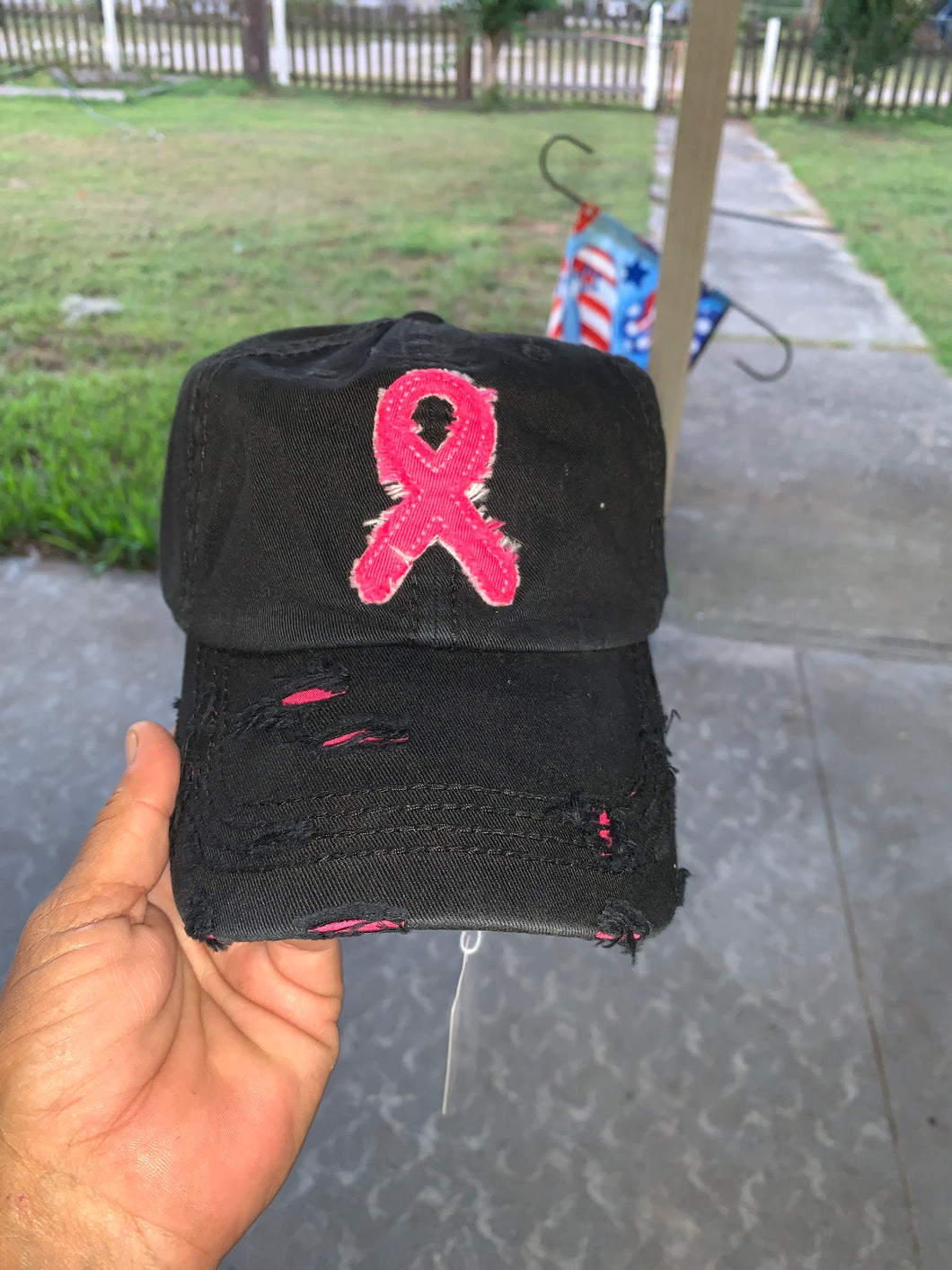 Black and pink breast cancer ribbon hat