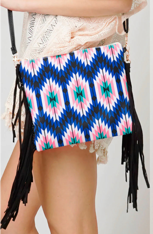 Aztec crossbody purse with fringe