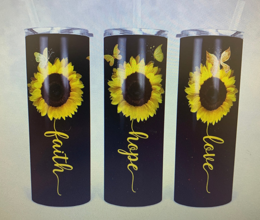 Faith Hope love with sunflower tumbler