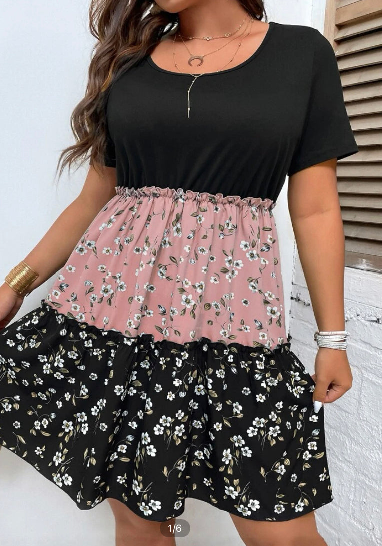 Black, pink with mauve w/flowers, black w/flowers (plus size) dress