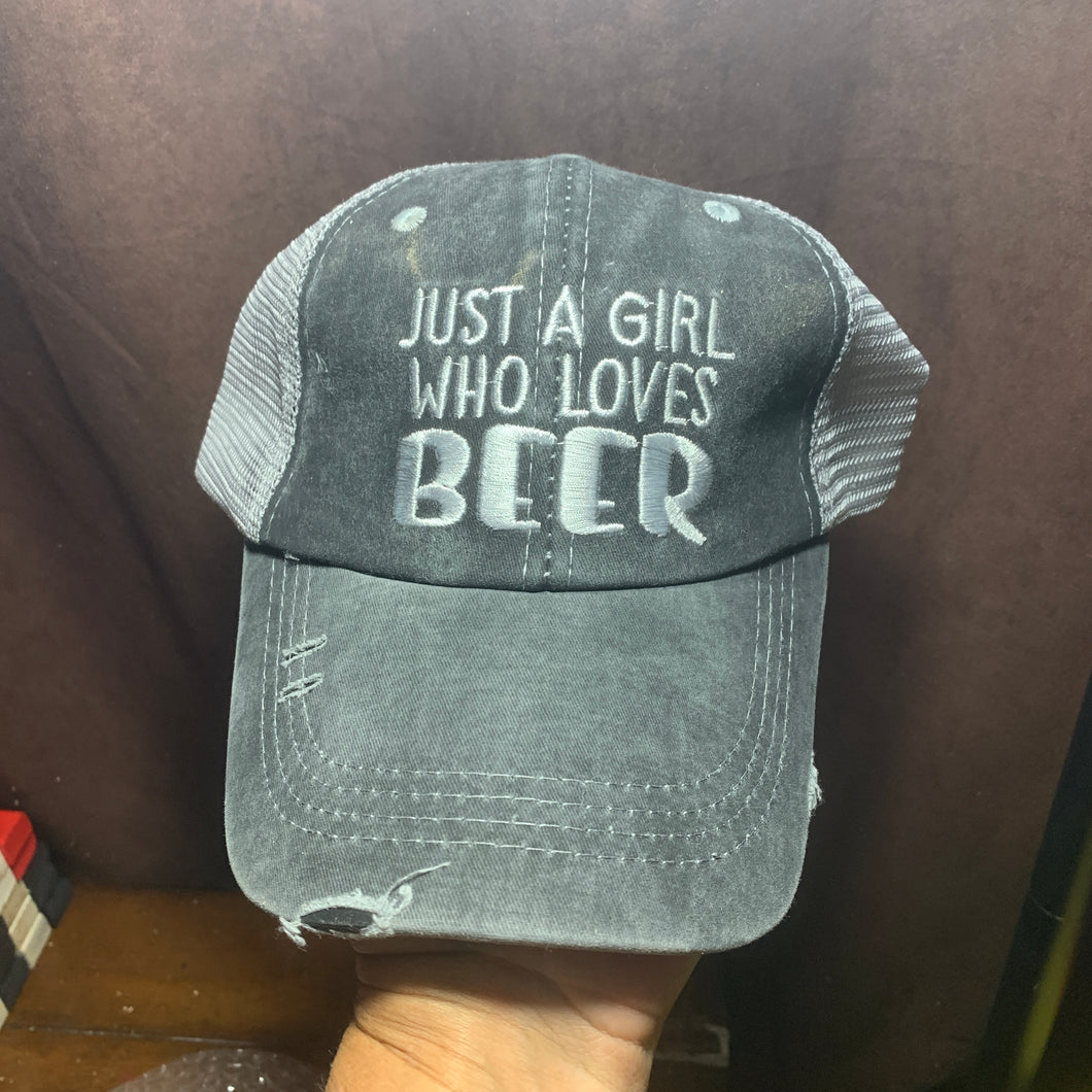 Just a girl who loves beer pony tail baseball hat