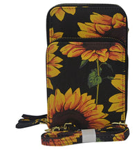 Load image into Gallery viewer, sunflower (black) crossbody phone wallet
