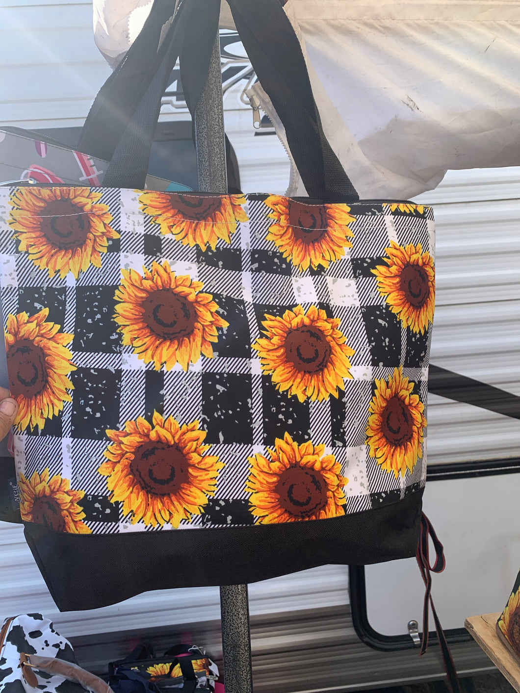 Sunflower and plaid  bag with change purse