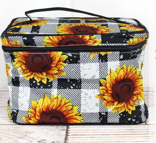 sunflower and plaid make up bag