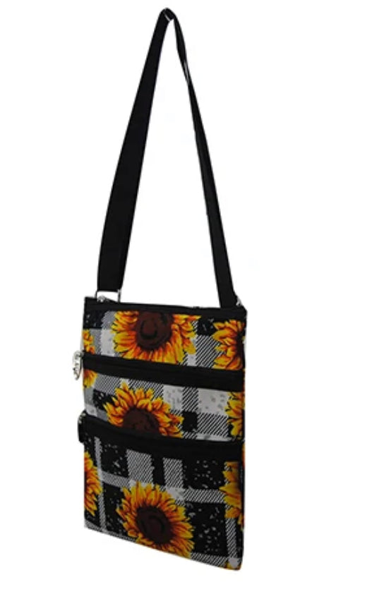 sunflower and plaid cross body bag