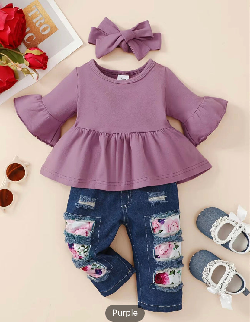 Purple with flowers and denim pants (kid cloths)