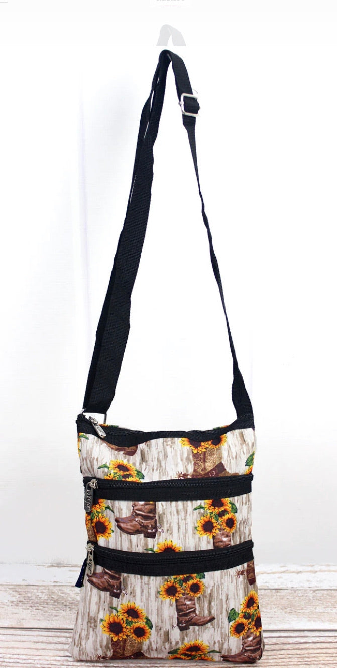 Cowboy boots and sunflowers cross body  bag