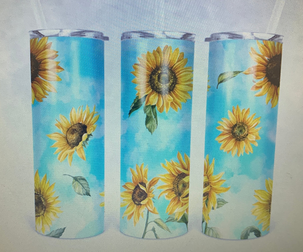 Sunflower and blue tumbler