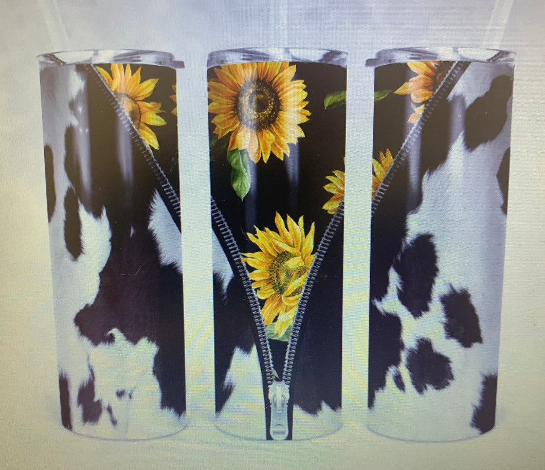 Sunflower and cowhide tumbler