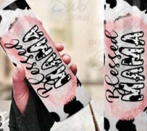 blessed mama cow print tumbler