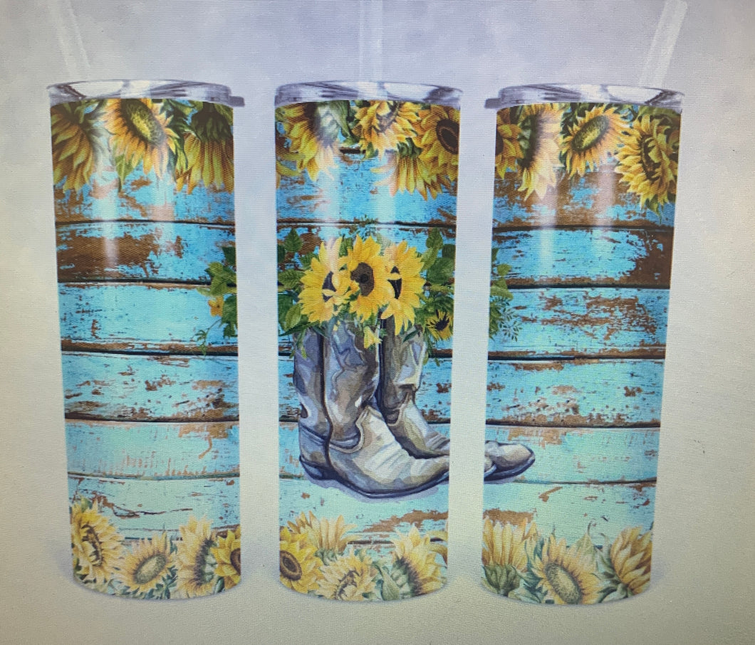 Cowboy boots and sunflower tumbler