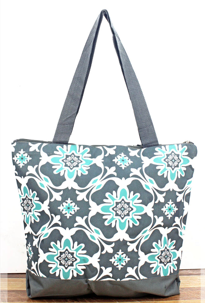 Grey,white, and teal bag with change purse