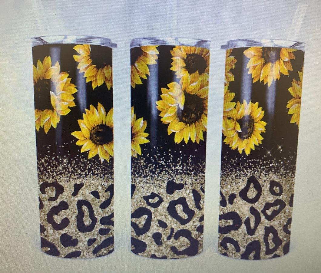 Sunflower glitter and leopard tumbler