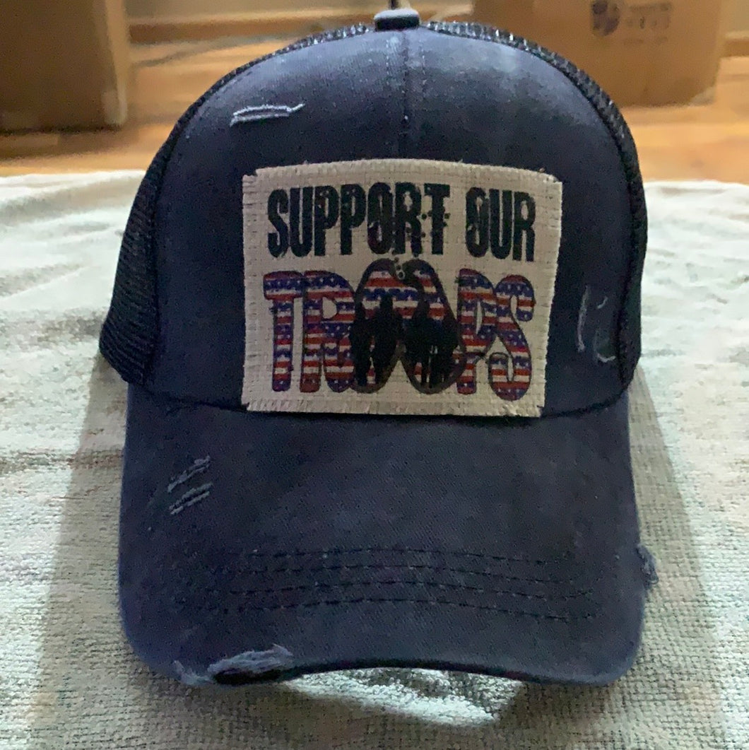 Support our troops pony tail baseball hat