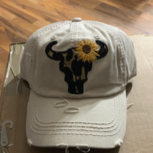 Load image into Gallery viewer, Bull head with sunflower baseball hat
