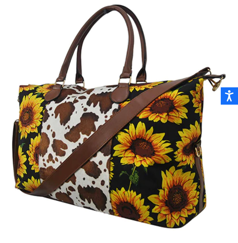 Sunflower and cow hid weekender Bag