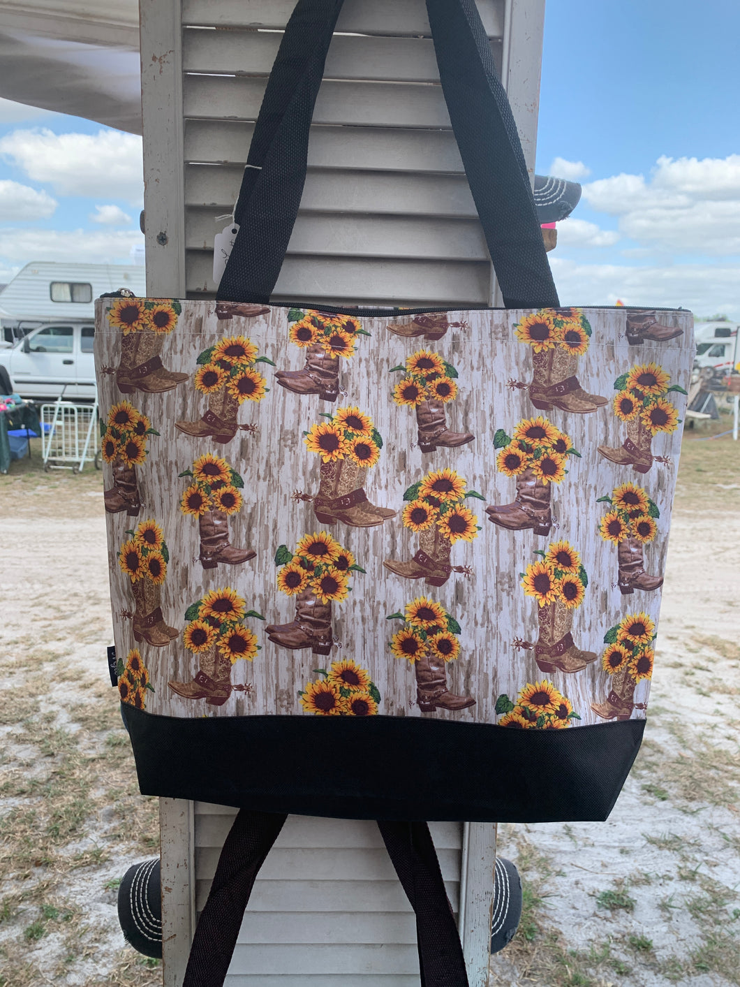 Boots and sunflower bag