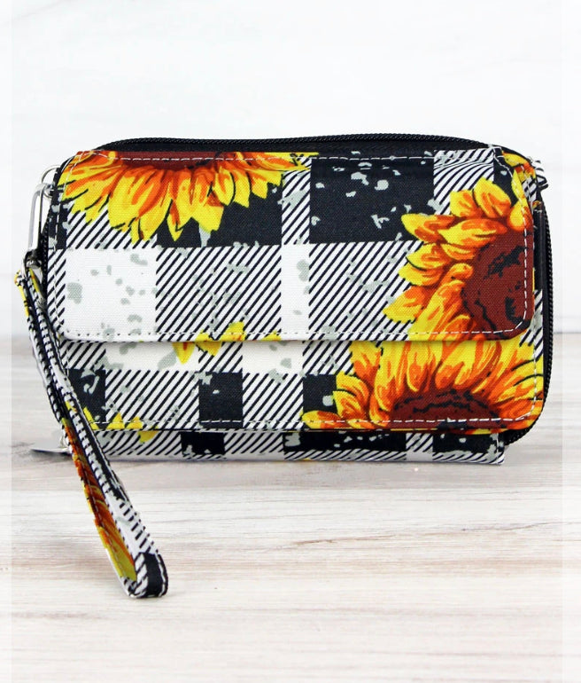 Sunflower and plaid wallet/clutch/crossbody