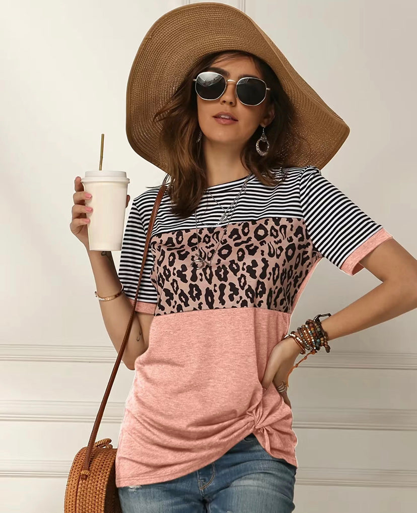 leopard/ pink  blouse